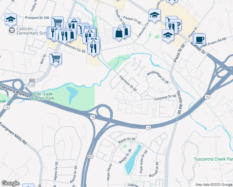 map of restaurants, bars, coffee shops, grocery stores, and more near 660 Gateway Drive Southeast in Leesburg