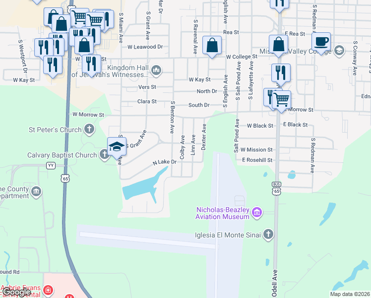 map of restaurants, bars, coffee shops, grocery stores, and more near 1700-1798 Linn Ave in Marshall