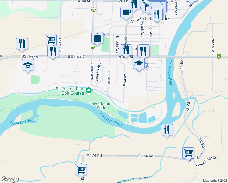 map of restaurants, bars, coffee shops, grocery stores, and more near 911 William Court in Palisade