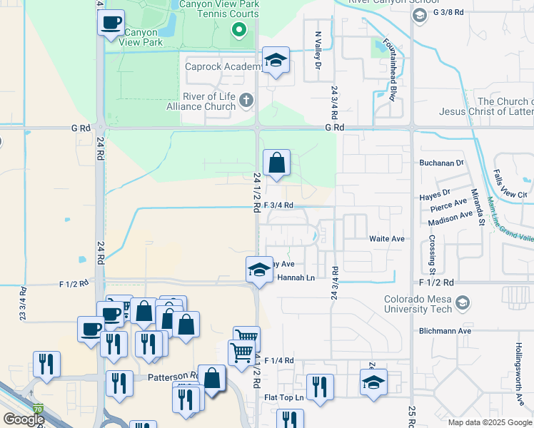map of restaurants, bars, coffee shops, grocery stores, and more near 2450 1/2 Theresea Lane in Grand Junction