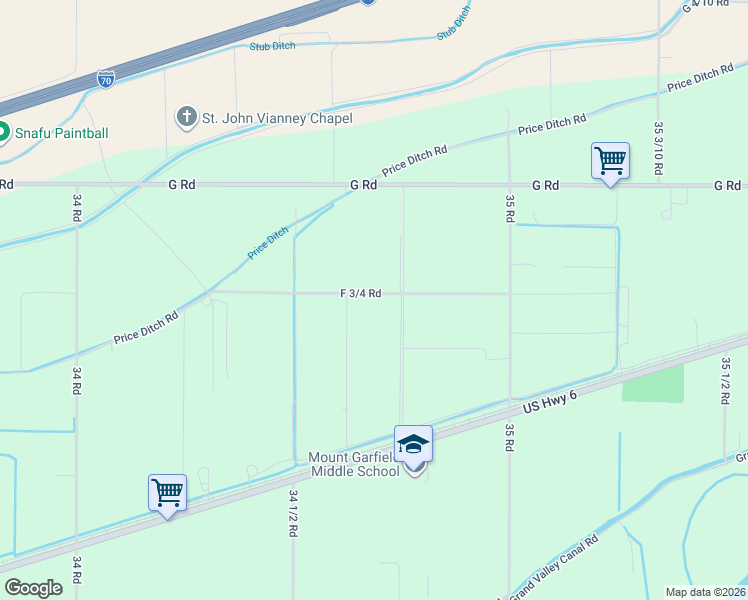 map of restaurants, bars, coffee shops, grocery stores, and more near 3469 F 3/4 Road in Clifton