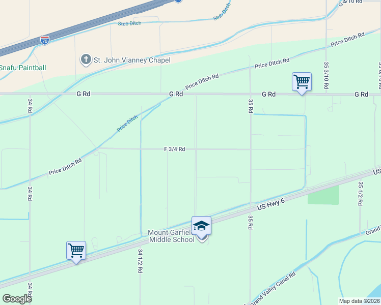 map of restaurants, bars, coffee shops, grocery stores, and more near 3469 F 3/4 Road in Clifton