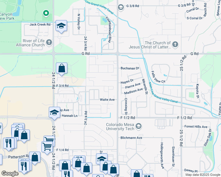 map of restaurants, bars, coffee shops, grocery stores, and more near 669 Copper Canyon Drive in Grand Junction