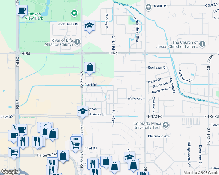 map of restaurants, bars, coffee shops, grocery stores, and more near 2474 Orion Way in Grand Junction
