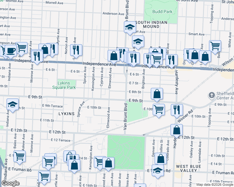 map of restaurants, bars, coffee shops, grocery stores, and more near in Kansas City