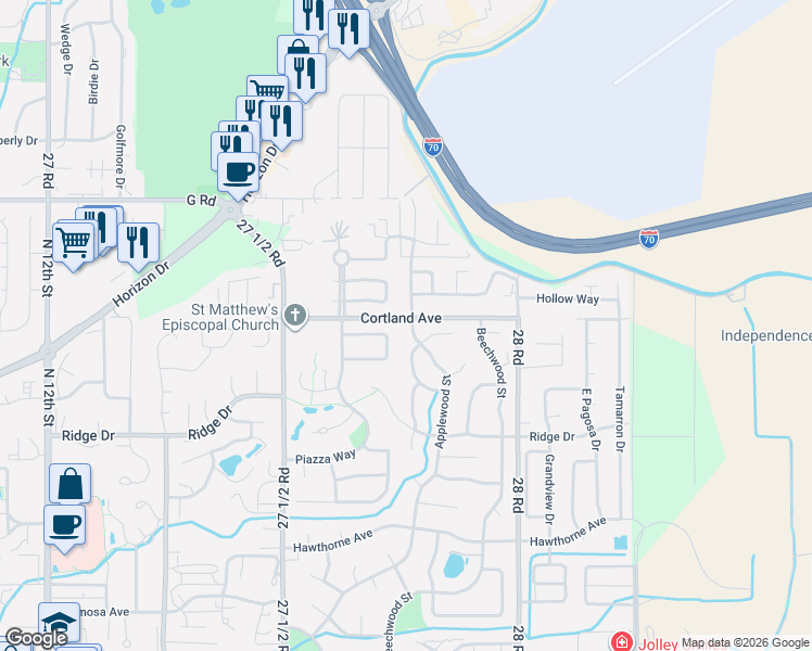 map of restaurants, bars, coffee shops, grocery stores, and more near 2344-2350 Knoll Circle in Grand Junction