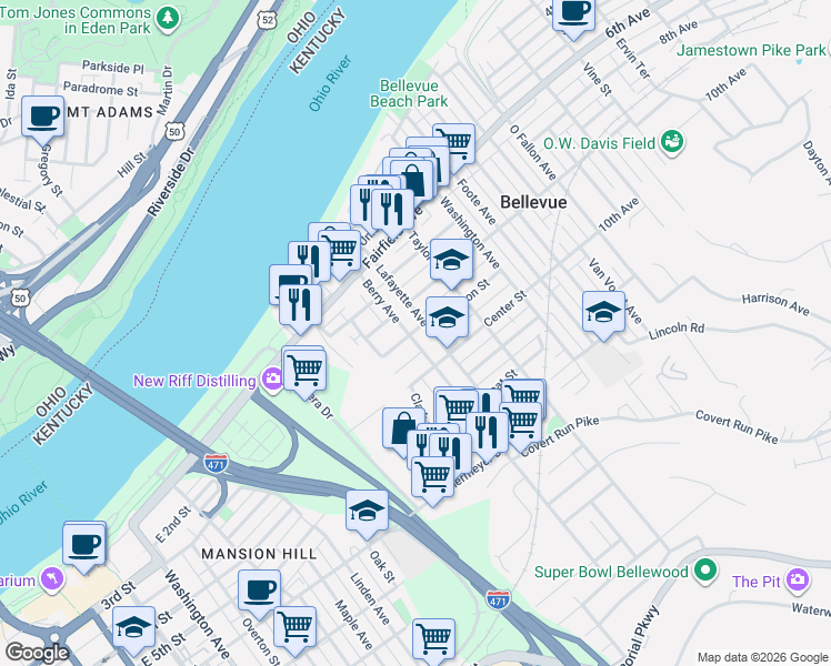 map of restaurants, bars, coffee shops, grocery stores, and more near 353 Berry Avenue in Bellevue