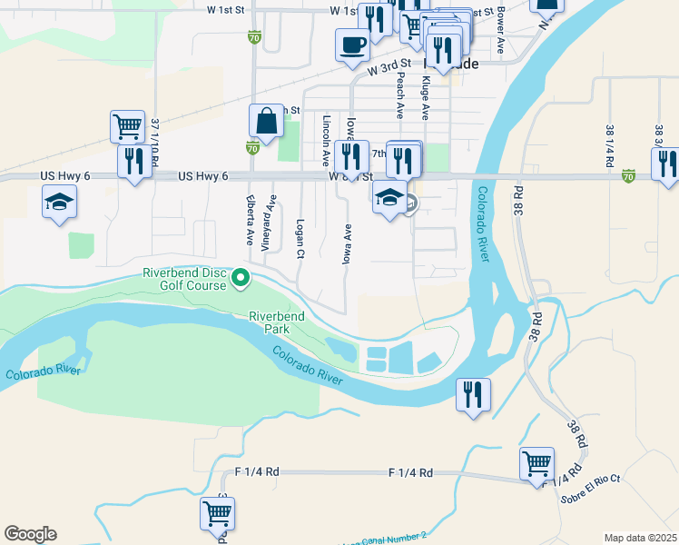 map of restaurants, bars, coffee shops, grocery stores, and more near 951 Iowa Avenue in Palisade