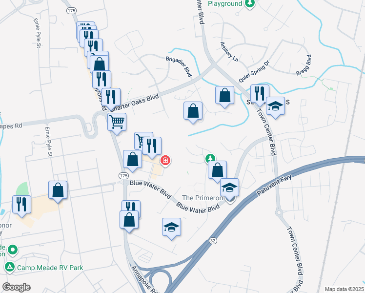 map of restaurants, bars, coffee shops, grocery stores, and more near 330 Timberbrook Court in Odenton