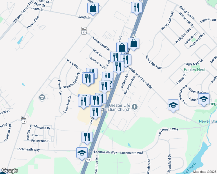 map of restaurants, bars, coffee shops, grocery stores, and more near 4044 South Dupont Highway in Camden