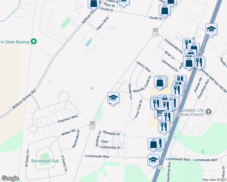map of restaurants, bars, coffee shops, grocery stores, and more near 32 Alice Court in Camden