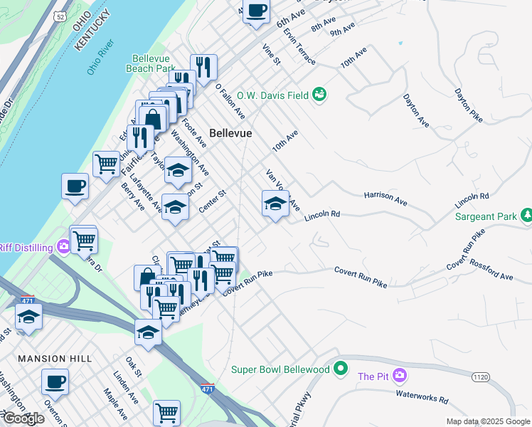 map of restaurants, bars, coffee shops, grocery stores, and more near 407 Grandview Avenue in Bellevue