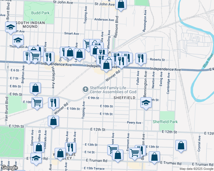 map of restaurants, bars, coffee shops, grocery stores, and more near 810 Wheeling Avenue in Kansas City