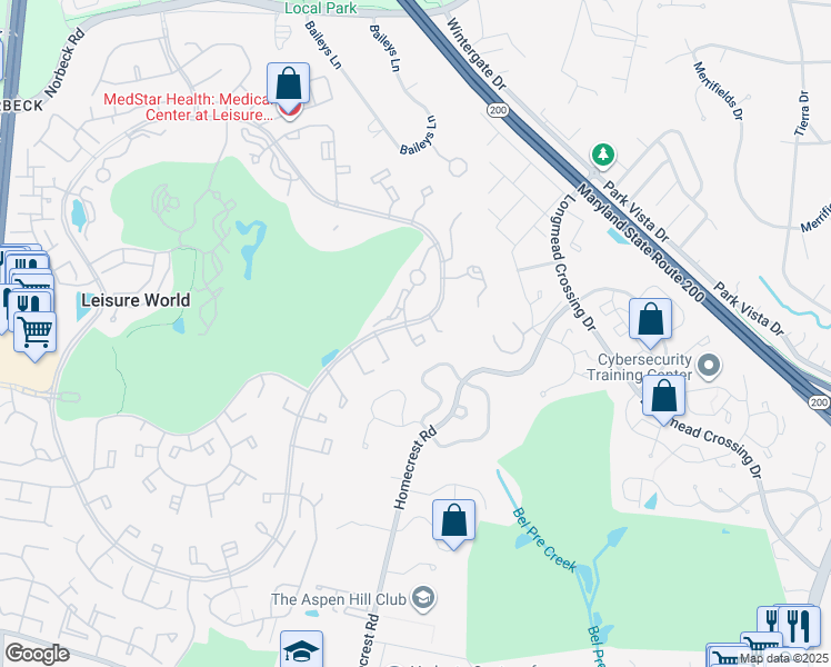 map of restaurants, bars, coffee shops, grocery stores, and more near 15003 Candover Court in Silver Spring
