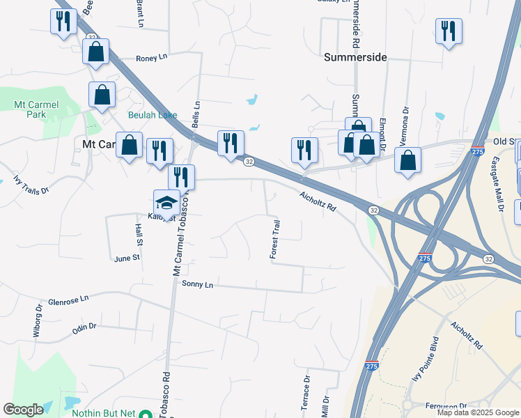map of restaurants, bars, coffee shops, grocery stores, and more near 4512 Forest Trail in Cincinnati
