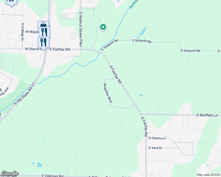 map of restaurants, bars, coffee shops, grocery stores, and more near 1498 Lieutenant Lane in Bloomington
