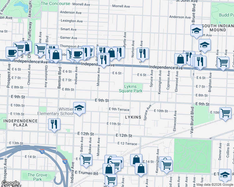 map of restaurants, bars, coffee shops, grocery stores, and more near in Kansas City