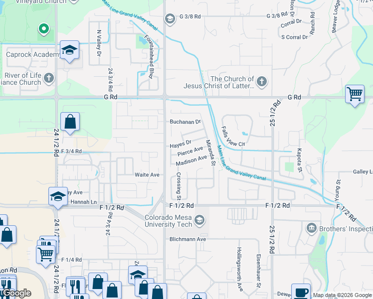 map of restaurants, bars, coffee shops, grocery stores, and more near 685 Polk Court in Grand Junction