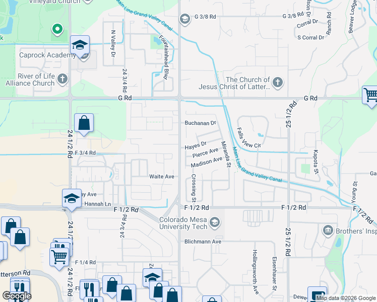 map of restaurants, bars, coffee shops, grocery stores, and more near 685 Polk Court in Grand Junction