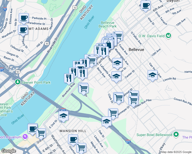 map of restaurants, bars, coffee shops, grocery stores, and more near 144 Fairfield Avenue in Bellevue