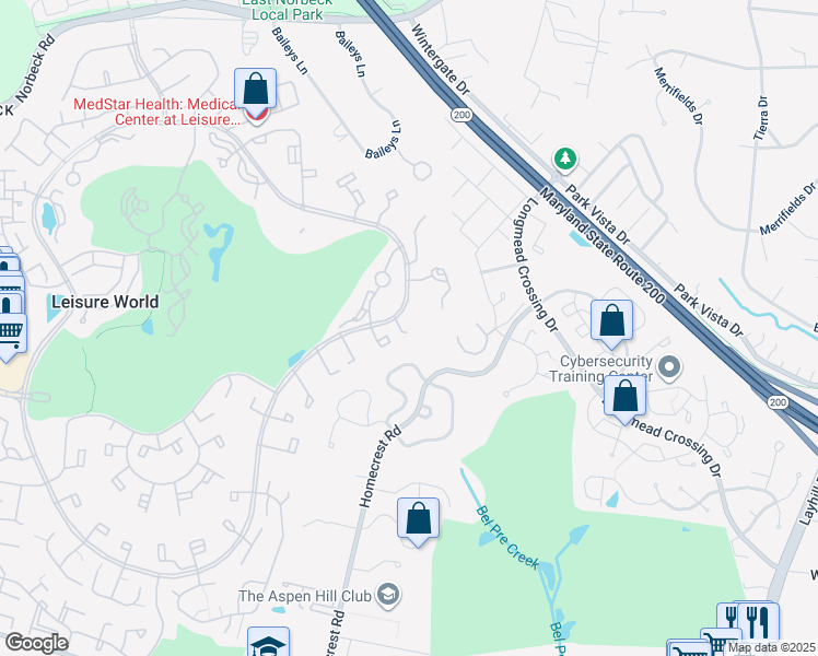 map of restaurants, bars, coffee shops, grocery stores, and more near 15031 Eardley Court in Silver Spring