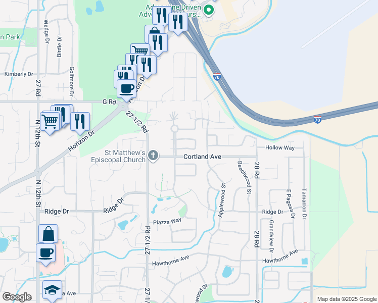 map of restaurants, bars, coffee shops, grocery stores, and more near 2298 South Seville Circle in Grand Junction