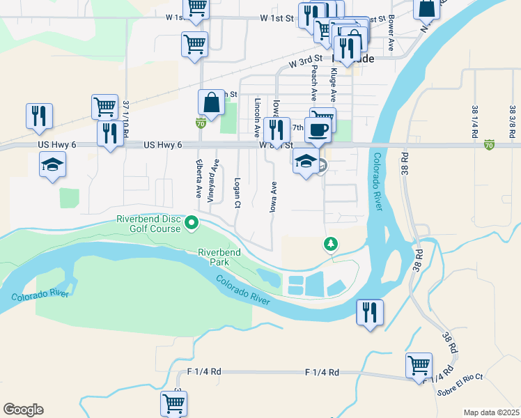 map of restaurants, bars, coffee shops, grocery stores, and more near 825-827 Lincoln Court in Palisade