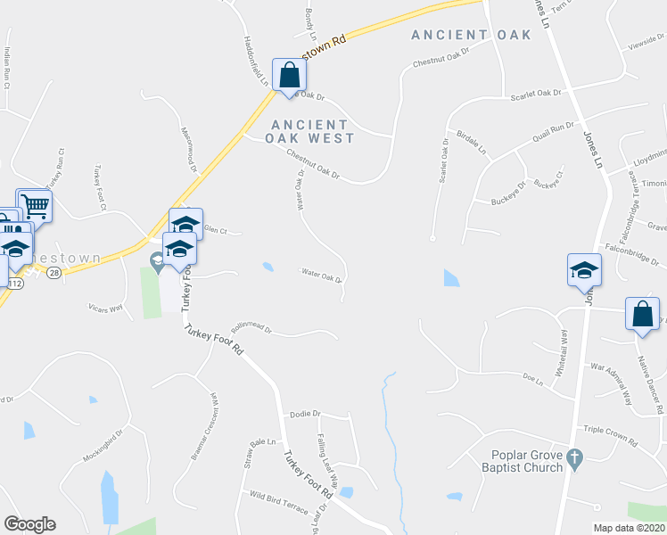 map of restaurants, bars, coffee shops, grocery stores, and more near 15100 Water Oak Drive in Gaithersburg