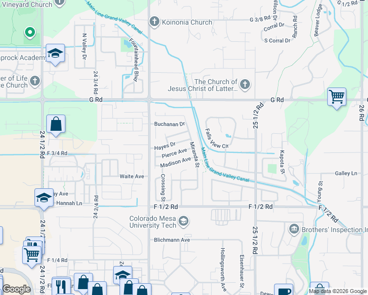 map of restaurants, bars, coffee shops, grocery stores, and more near 2519-2521 Hayes Drive in Grand Junction