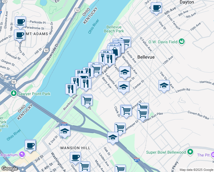 map of restaurants, bars, coffee shops, grocery stores, and more near 241 Berry Avenue in Bellevue