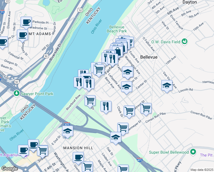 map of restaurants, bars, coffee shops, grocery stores, and more near 241 Berry Avenue in Bellevue