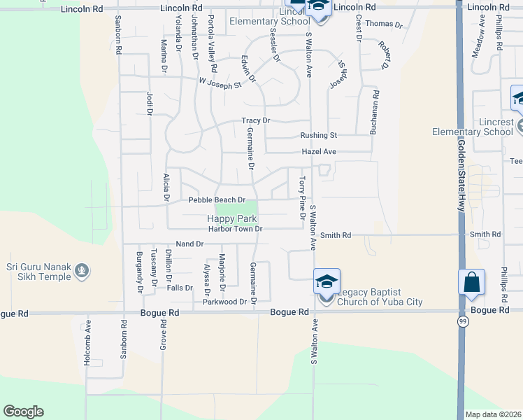 map of restaurants, bars, coffee shops, grocery stores, and more near 1795 Donald Court in Yuba City