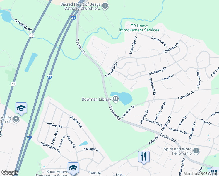 map of restaurants, bars, coffee shops, grocery stores, and more near 94 Chinkapin Drive in Stephens City