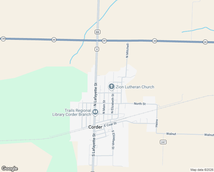 map of restaurants, bars, coffee shops, grocery stores, and more near 515 North Main Street in Corder