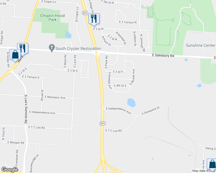 map of restaurants, bars, coffee shops, grocery stores, and more near 332 South Kendall Avenue in Independence