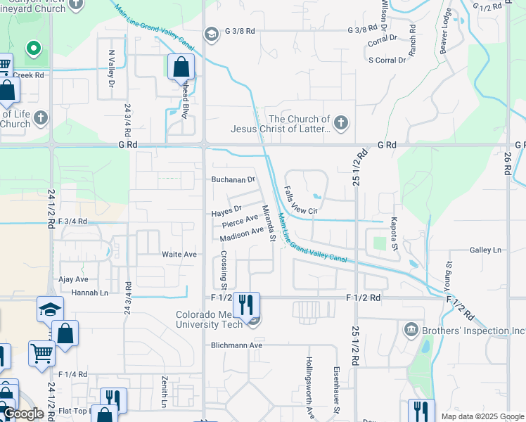 map of restaurants, bars, coffee shops, grocery stores, and more near 2522 Pierce Avenue in Grand Junction