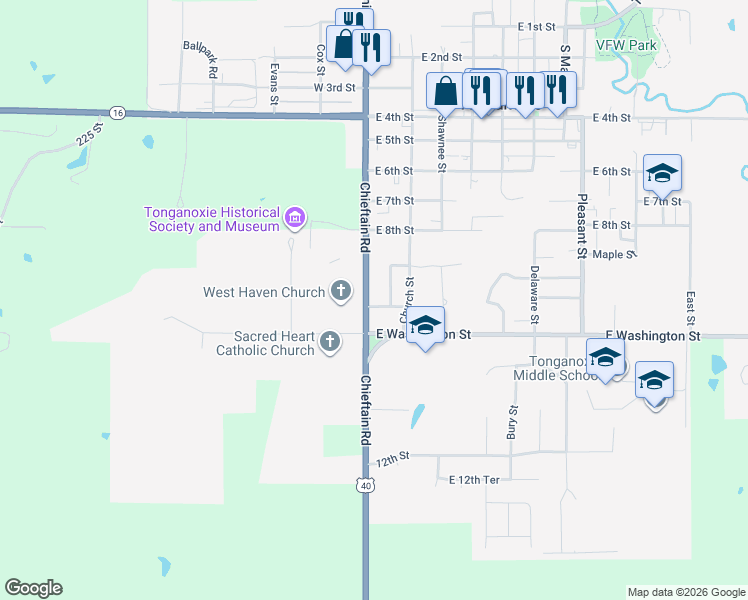 map of restaurants, bars, coffee shops, grocery stores, and more near 910 Somers Street in Tonganoxie