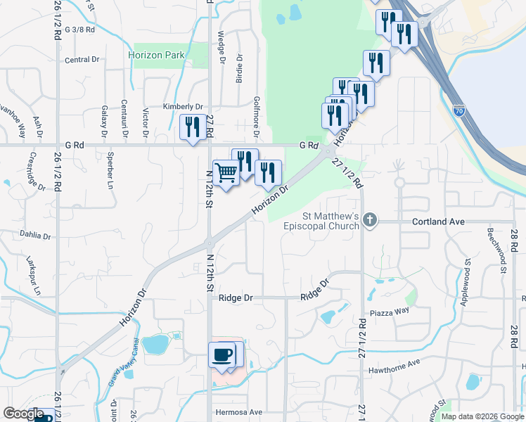map of restaurants, bars, coffee shops, grocery stores, and more near in Grand Junction