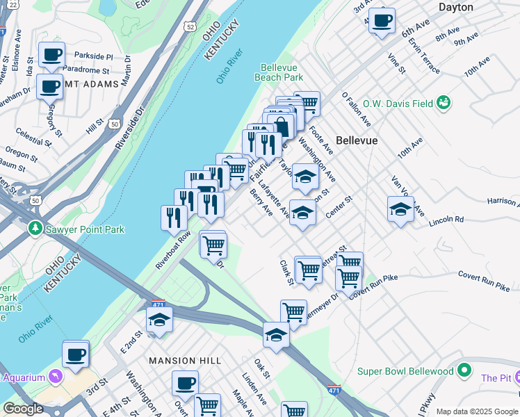 map of restaurants, bars, coffee shops, grocery stores, and more near 241 Berry Avenue in Bellevue