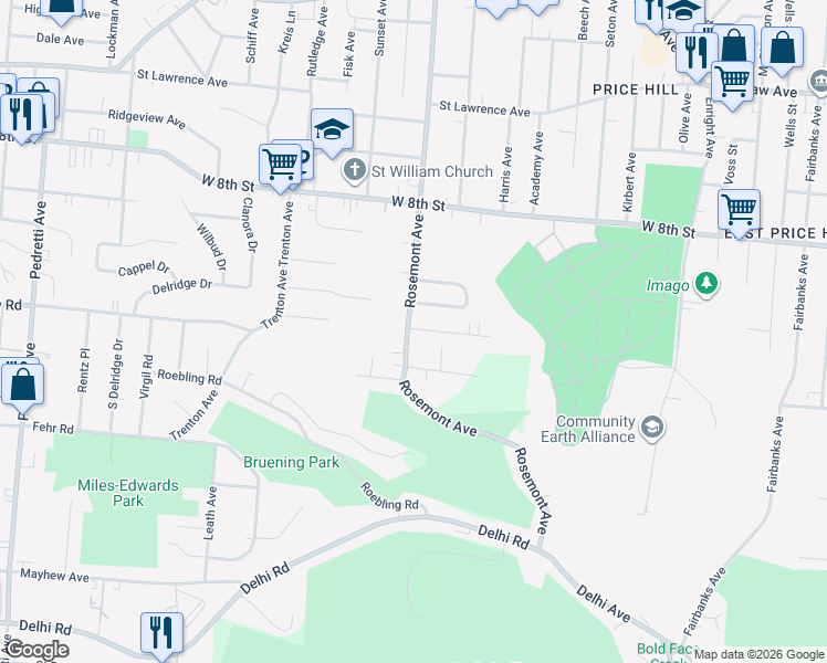 map of restaurants, bars, coffee shops, grocery stores, and more near 4058 Palos Street in Cincinnati