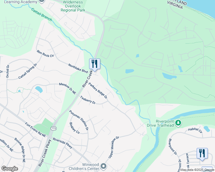 map of restaurants, bars, coffee shops, grocery stores, and more near 43238 Meadowood Court in Leesburg