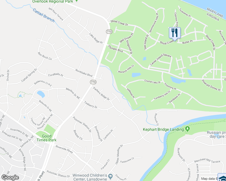map of restaurants, bars, coffee shops, grocery stores, and more near 43238 Meadowood Court in Leesburg