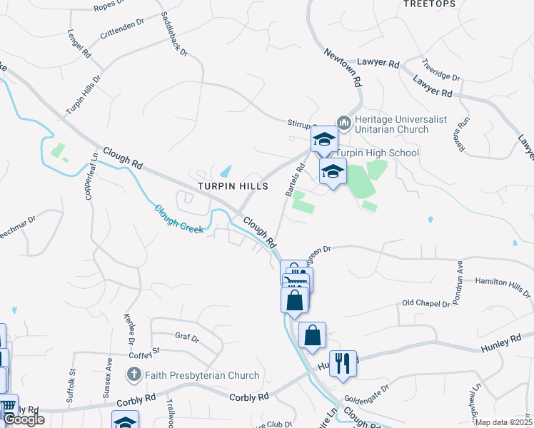 map of restaurants, bars, coffee shops, grocery stores, and more near 2561 Bartels Road in Cincinnati