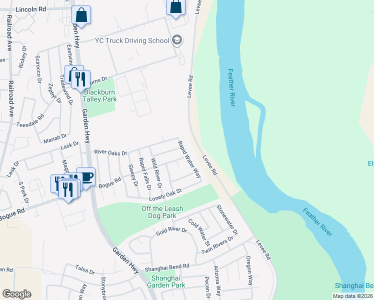 map of restaurants, bars, coffee shops, grocery stores, and more near 1863 Rapid Water Way in Yuba City