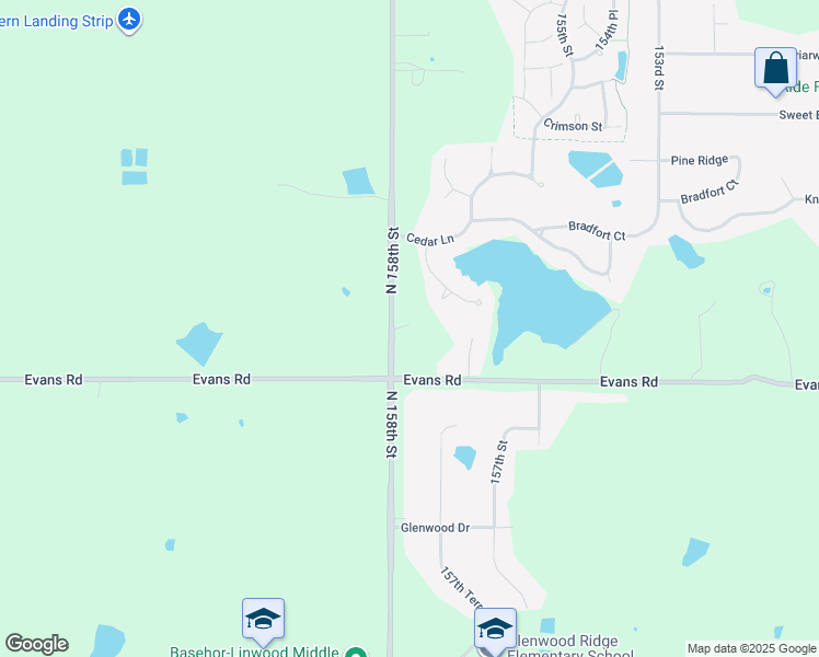 map of restaurants, bars, coffee shops, grocery stores, and more near 18102 158th Street in Bonner Springs