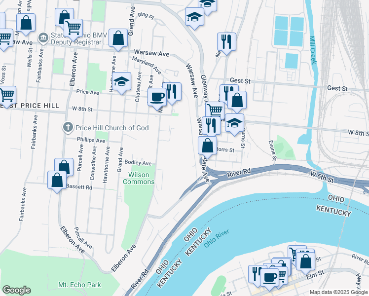 map of restaurants, bars, coffee shops, grocery stores, and more near 716 Mount Hope Avenue in Cincinnati