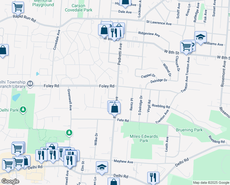map of restaurants, bars, coffee shops, grocery stores, and more near 578 Pedretti Avenue in Cincinnati