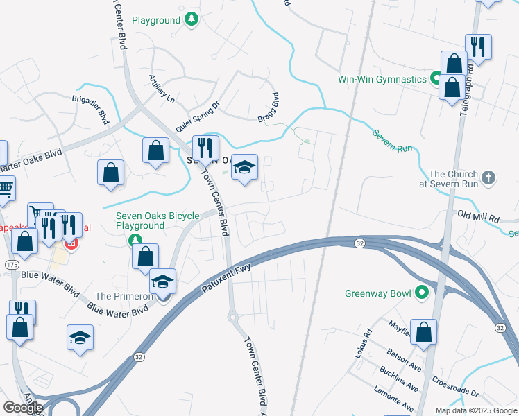 map of restaurants, bars, coffee shops, grocery stores, and more near 1808 Scaffold Way in Odenton