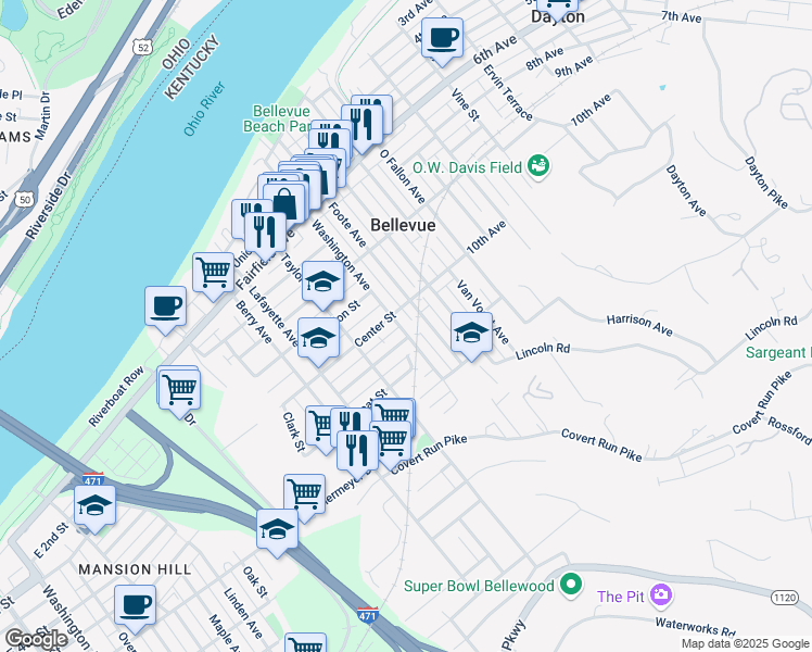 map of restaurants, bars, coffee shops, grocery stores, and more near 417 Washington Avenue in Bellevue