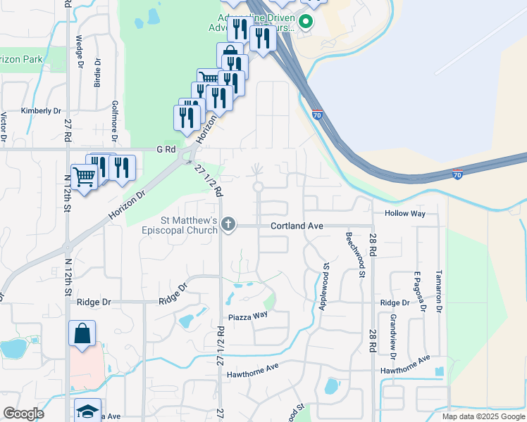 map of restaurants, bars, coffee shops, grocery stores, and more near 2298 South Seville Circle in Grand Junction